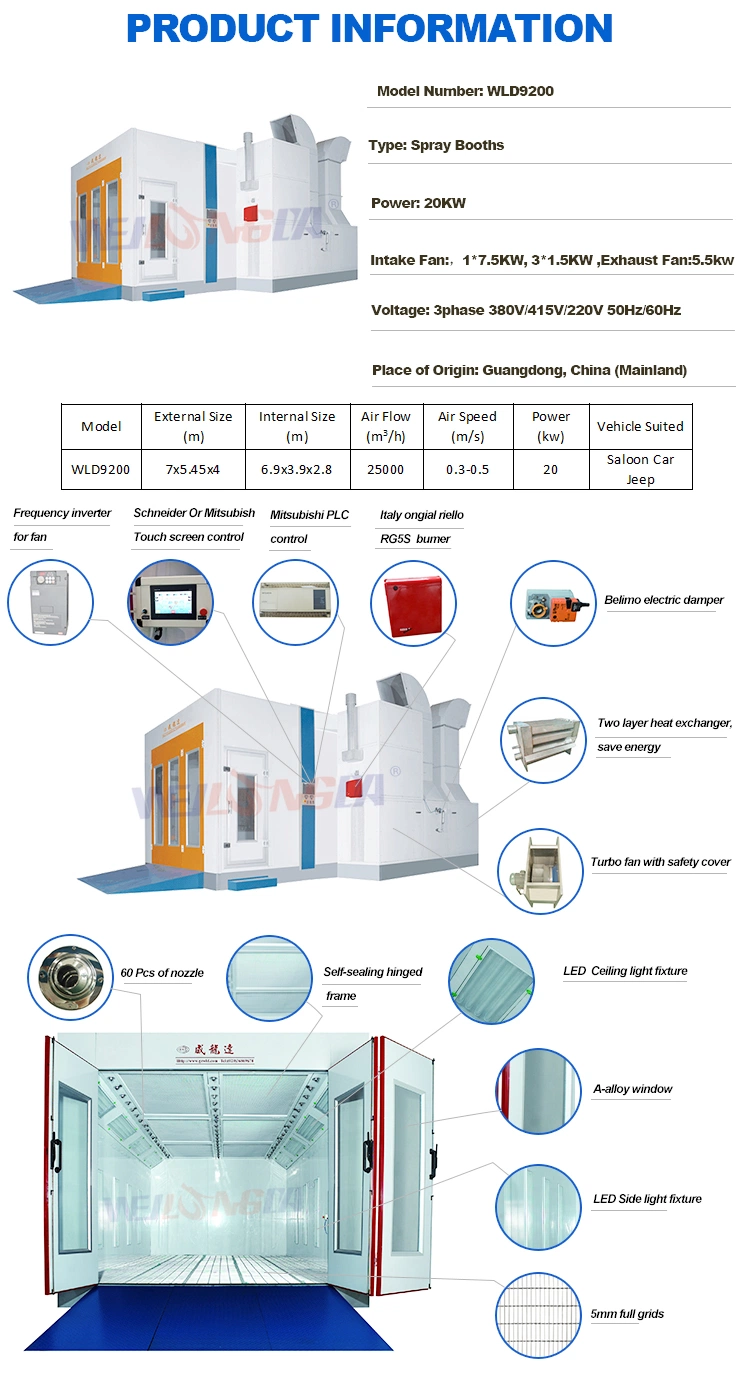 Wld9200 (CE) Quality Automotive Painting Powder Coating Machine Room Car Van Bus Truck Paint Box Spraying Cabin Chamber Cabinet Water Based Paint Spray Booth